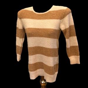 Size 6X/7 H & M tan and white wide striped long sleeve long  knit sweater